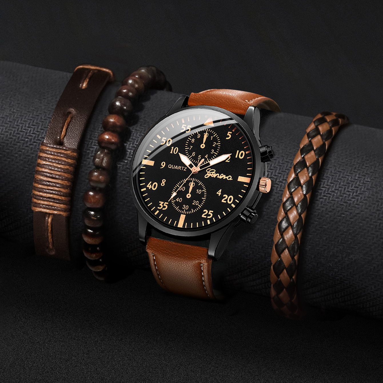 4PCS Fashion Arabic Dial Men B - đánh giá và giá Leather Watch Band Men